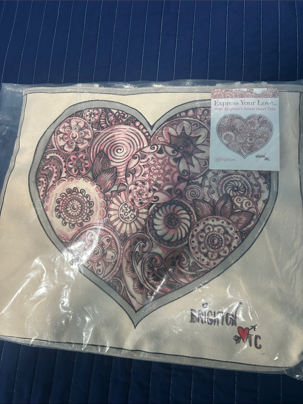 Brighton Cream Canvas Tote with Pink Paisley Heart